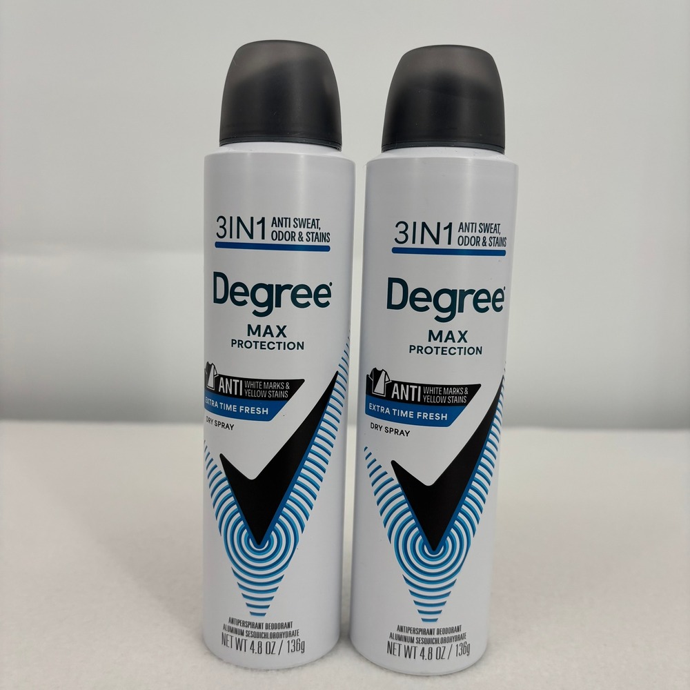 2 Pack Degree Max Protection Extra Time Fresh Antiperspirant Dry Spray 4.8oz